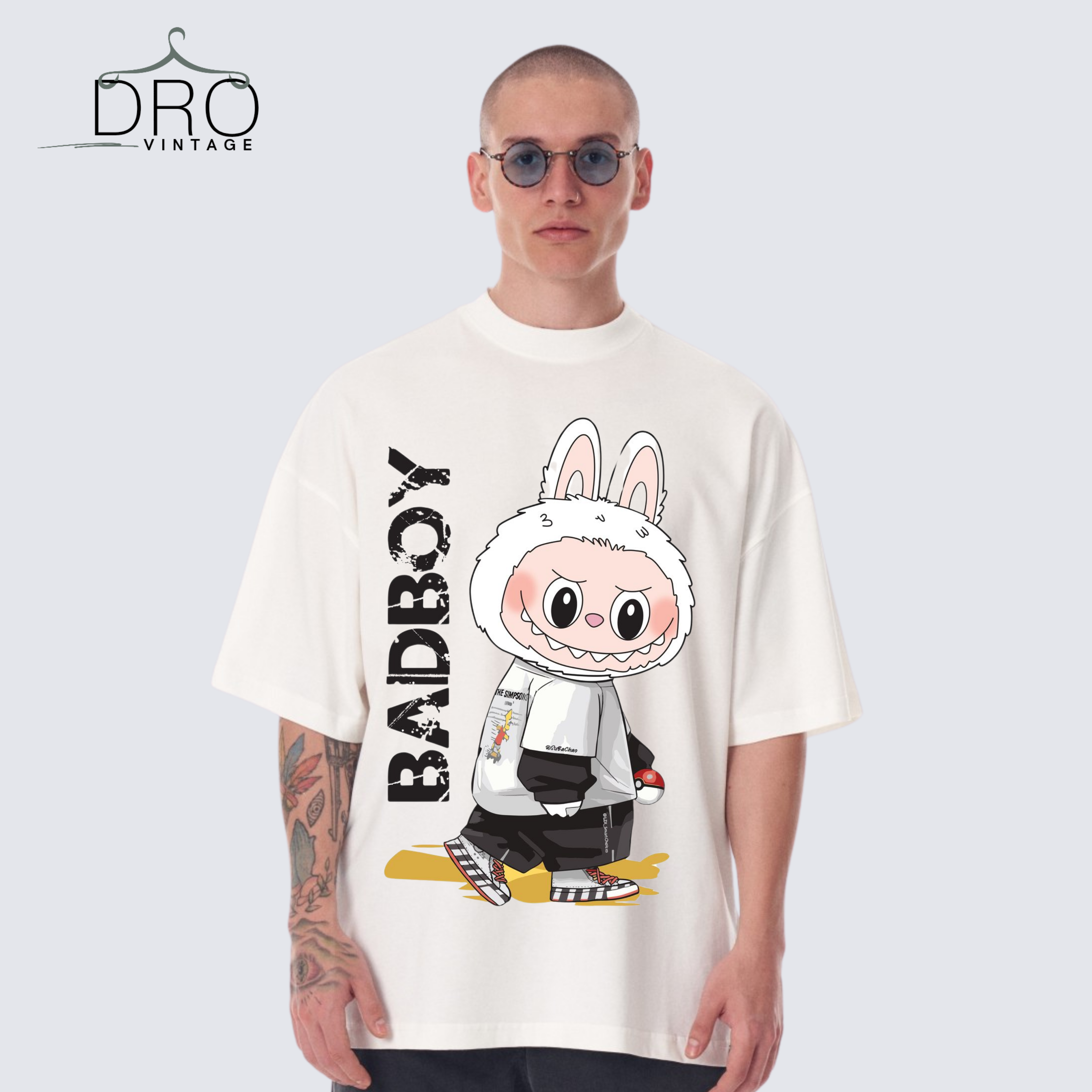 Dro Vintage Labubu Bad Boy Bunny Printed T-Shirt – Oversized Anime Streetwear for Men UAE